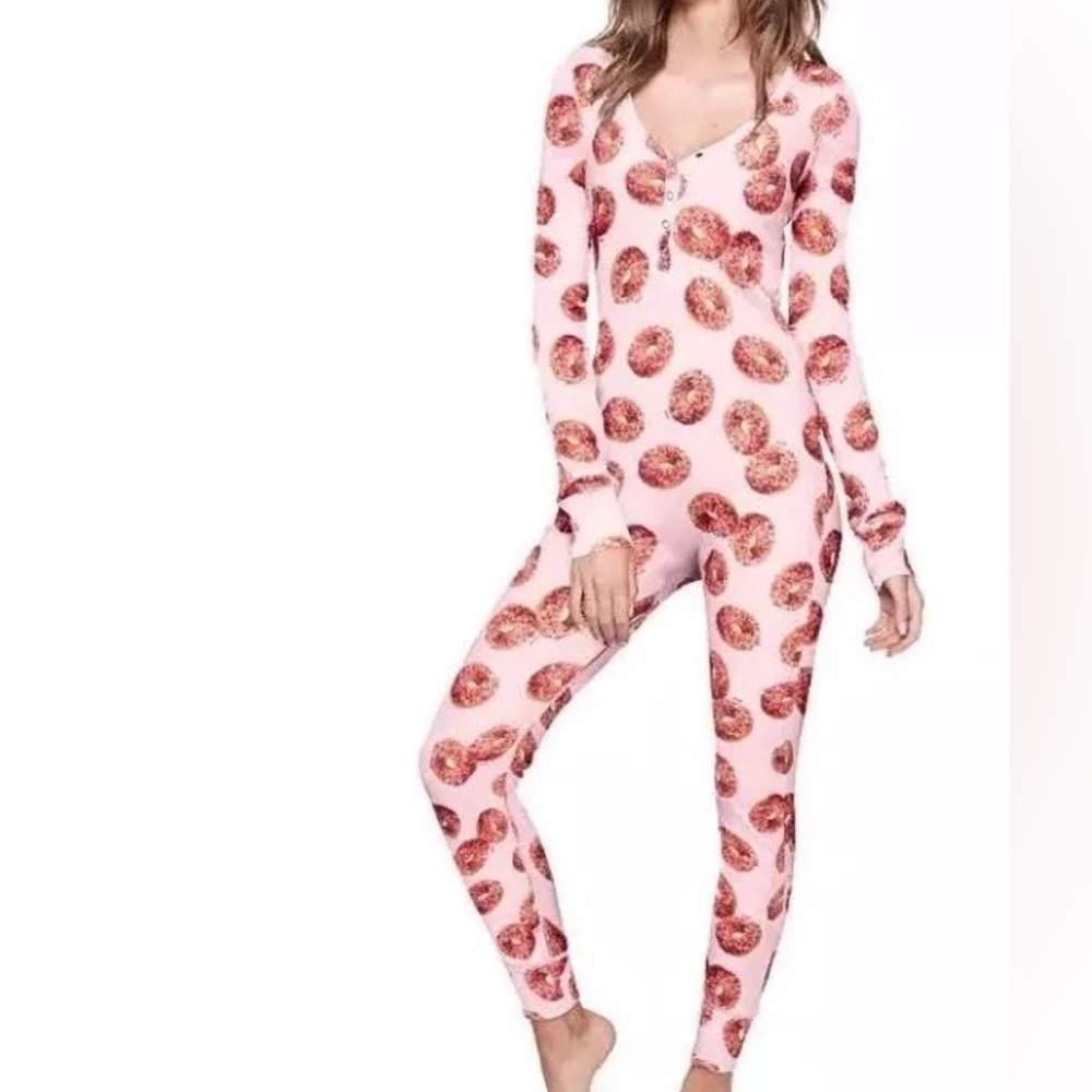 PINK Victoria's Secret Pink Donut Print Onesie Pajamas Large